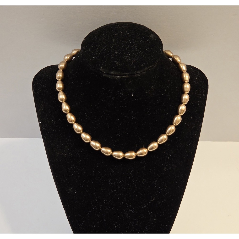 Vintage Emily Ray Sterling Silver & Synthetic Gold Pearl Necklace 15-17"